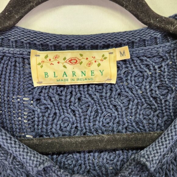 Blarney Woollen Mills Fisherman Cable Knit Sweater Medium Blue Tunic Pullover - Picture 7 of 12